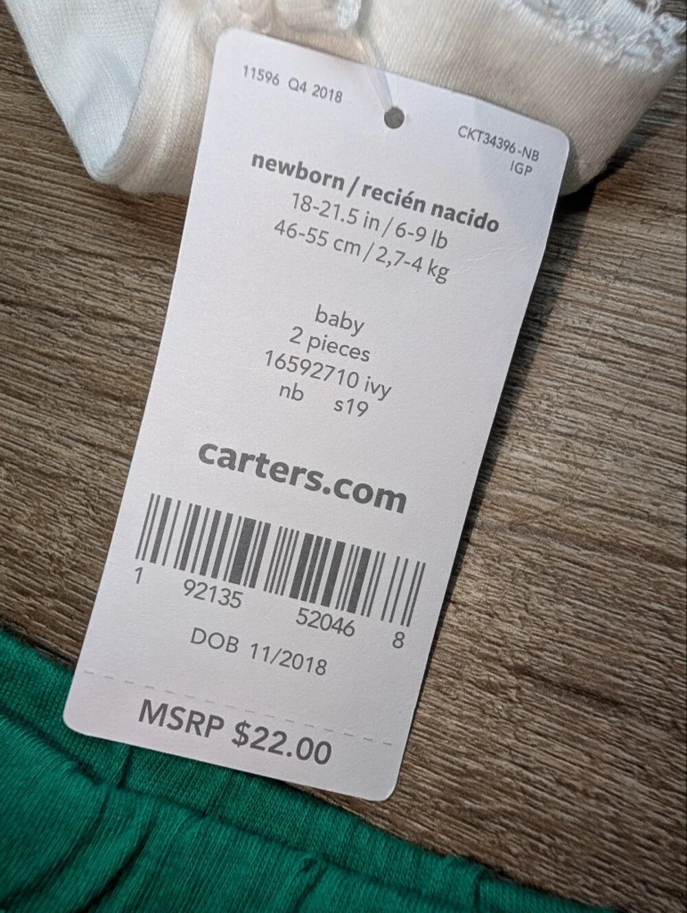 Carter's Newborn Baby Girl White Bodysuit Green Tutu Gray Stripe Leggings Irish